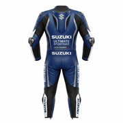 1.3mm Cowhide Leather Motorcycle Racing Suit – Blue White