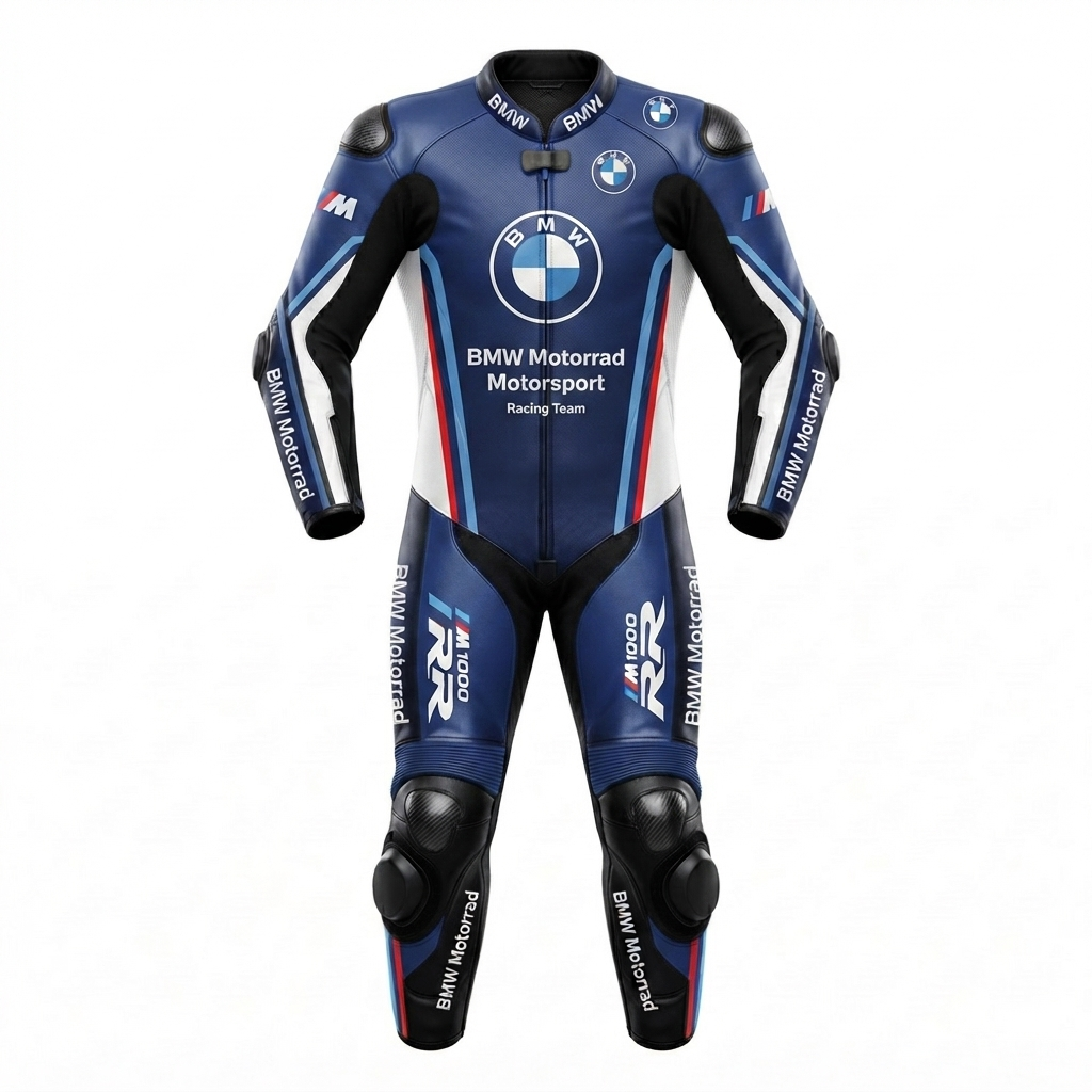 Men’s 1.3mm Leather Motorcycle Racing Suit Blue White