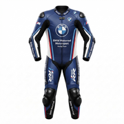 Men’s 1.3mm Leather Motorcycle Racing Suit Blue White