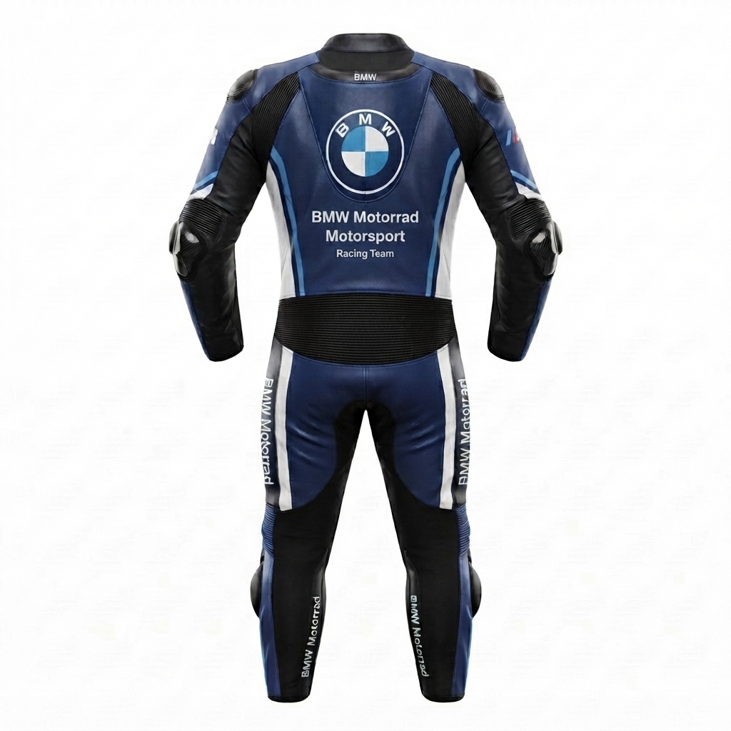 Men’s 1.3mm Leather Motorcycle Racing Suit Blue White