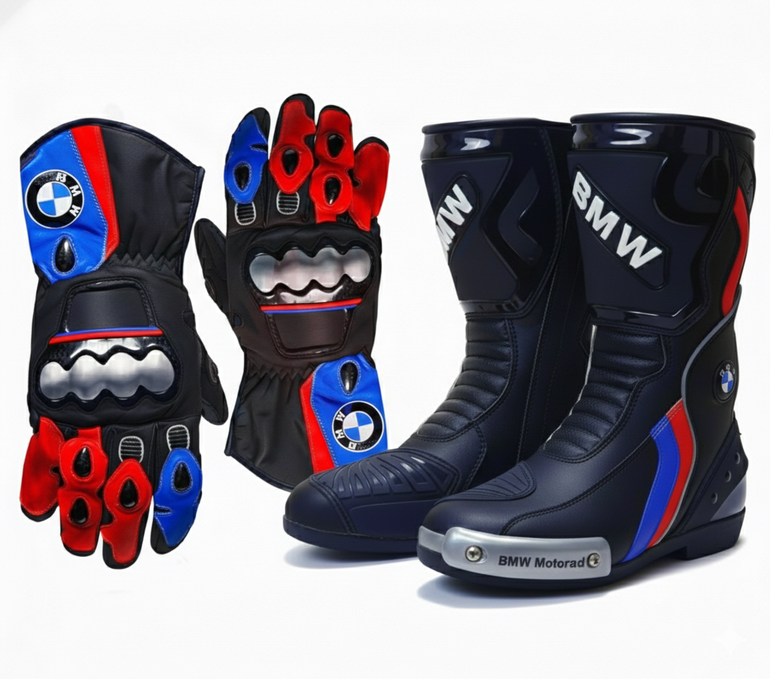 Motorcycle Racing Boots and Gloves – Leather Riding Gear Set
