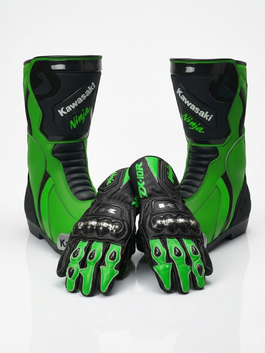 Full Leather Motorcycle Boots and Gloves – Racing Gear Set