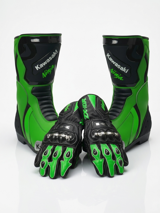 Full Leather Motorcycle Boots and Gloves – Racing Gear Set