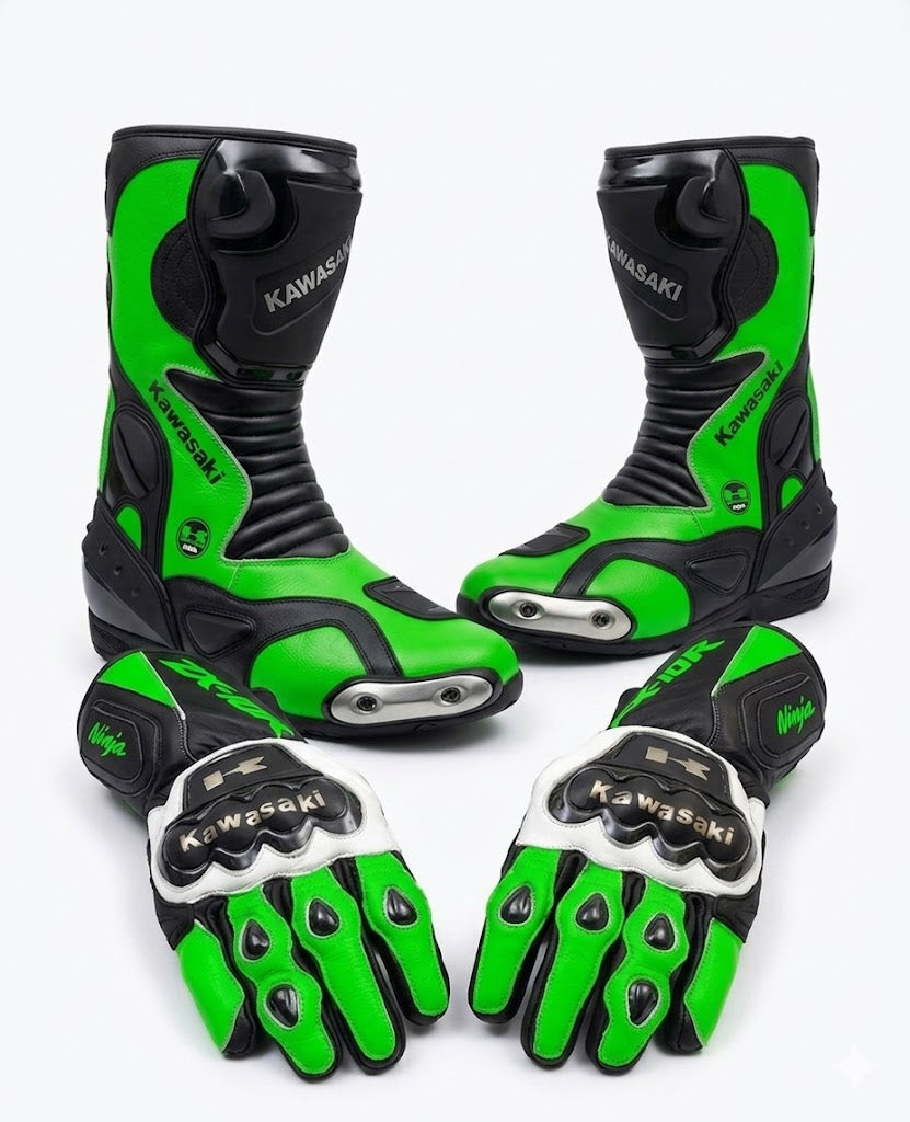 Motorcycle Leather Boots & Gloves Combo – Protective Riding Gear