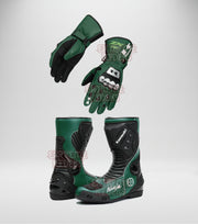 Men’s Leather Motorcycle Boots & Gloves – Racing Set