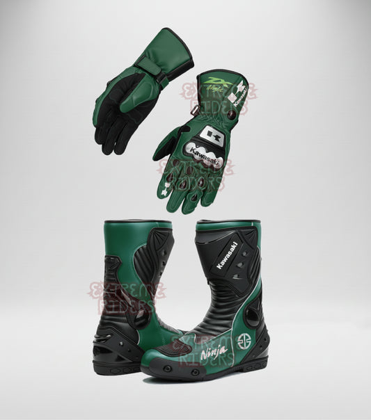 Men’s Leather Motorcycle Boots & Gloves – Racing Set