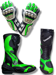 Leather Motorcycle Racing Boots & Gloves Combo
