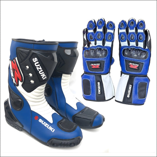 Motorcycle Racing Boots and Gloves – Leather Riding Gear Set