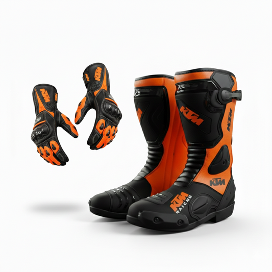 Motorcycle Racing Boots and Gloves – Leather Riding Gear Set