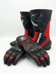 Leather Motorcycle Racing Boots & Gloves Combo