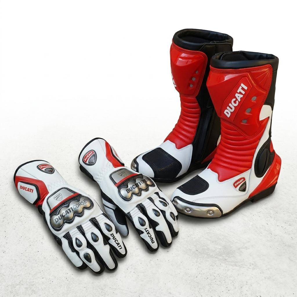 Premium Leather Motorcycle Boots & Gloves Set