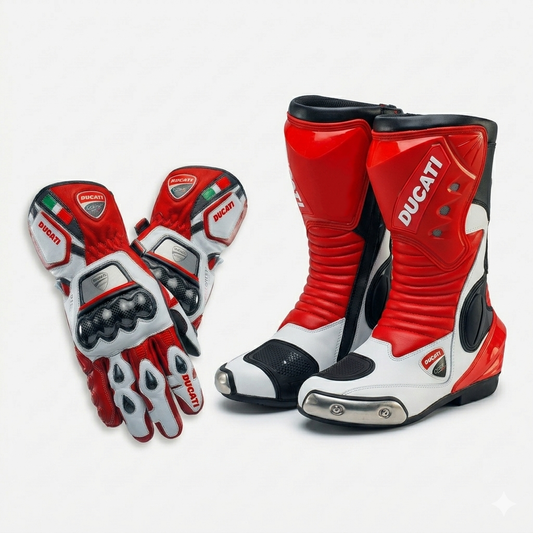 Motorcycle Racing Boots and Gloves – Leather Riding Gear Set