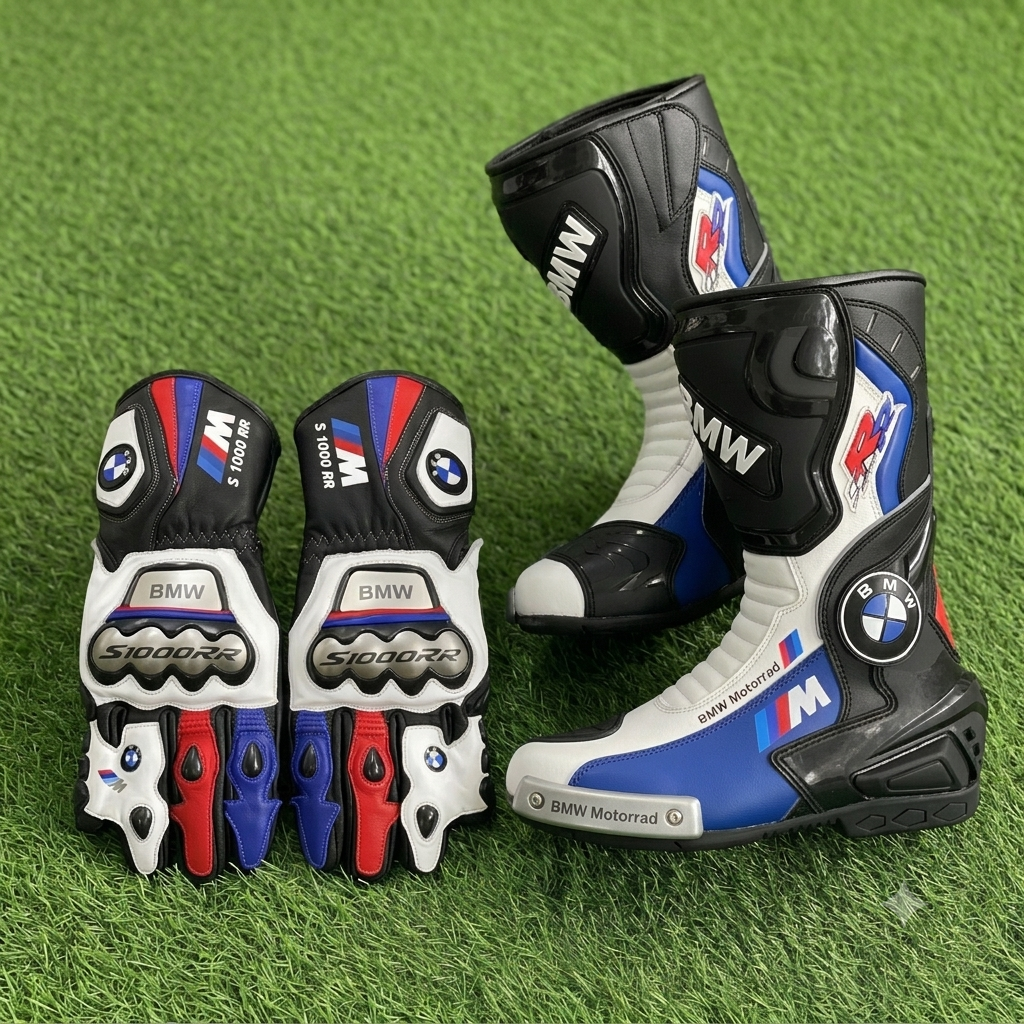 Motorcycle Racing Boots and Gloves – Leather Riding Gear Set