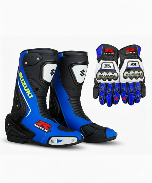 Men’s Leather Motorcycle Boots & Gloves – Racing Set