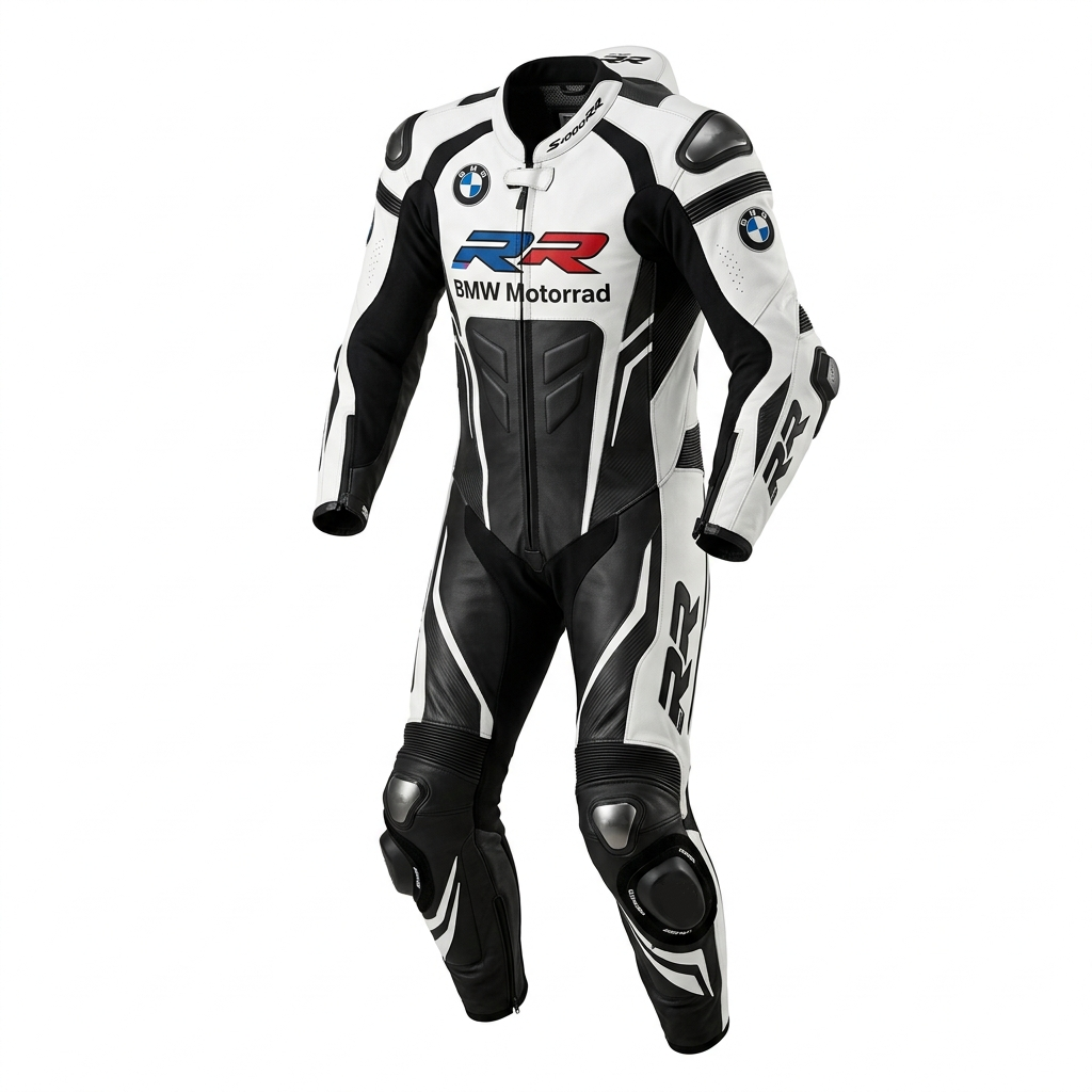 White Black Cowhide Leather Motorcycle Racing Suit Sport & Track Riding