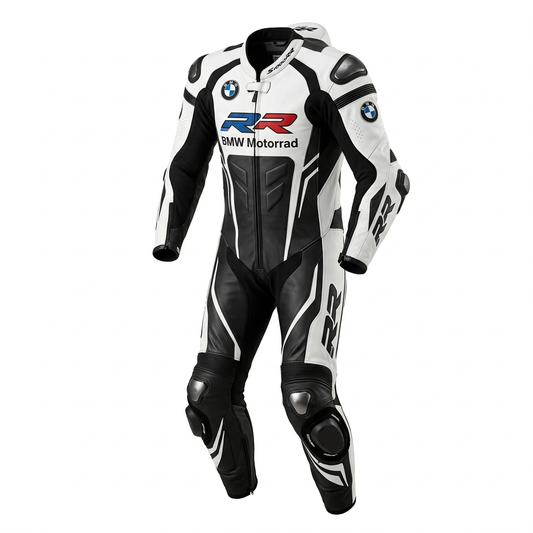 White Black Cowhide Leather Motorcycle Racing Suit Sport & Track Riding
