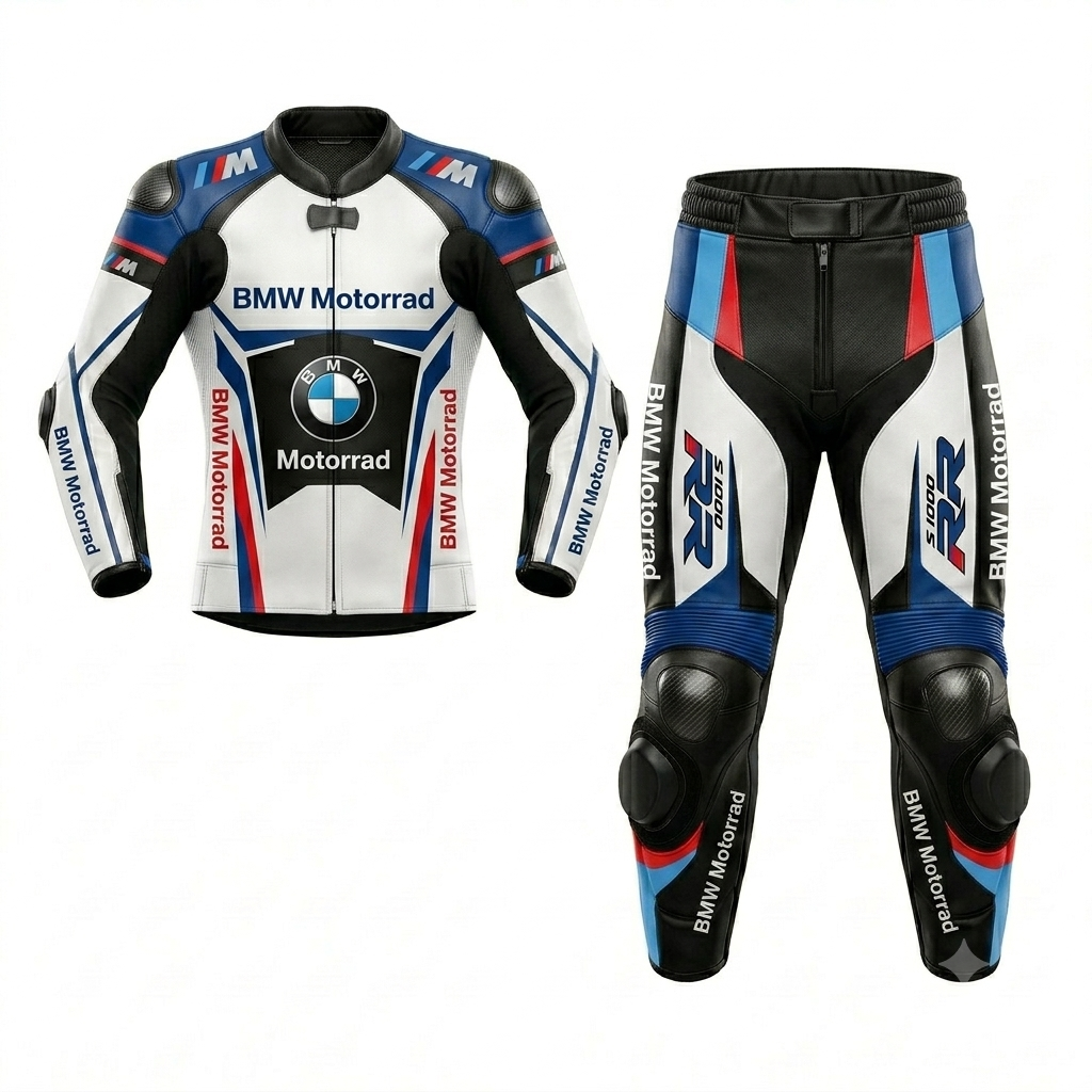 White Blue Cowhide Leather Motorcycle Racing Suit Sport & Track Riding