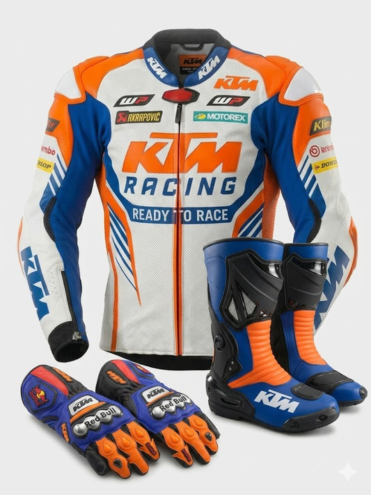 Full Leather Motorbike Racing Kit – Suit, Boots & Gloves