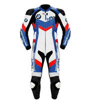 White Red Blue 1.3mm Genuine Leather Motorbike Racing Suit – Protective Gear