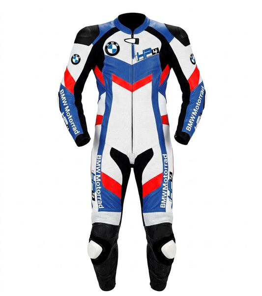 White Red Blue 1.3mm Genuine Leather Motorbike Racing Suit – Protective Gear