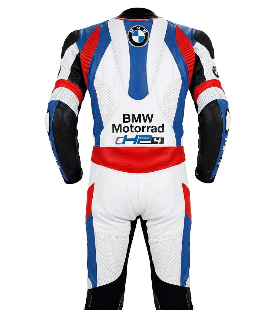 White Red Blue 1.3mm Genuine Leather Motorbike Racing Suit – Protective Gear