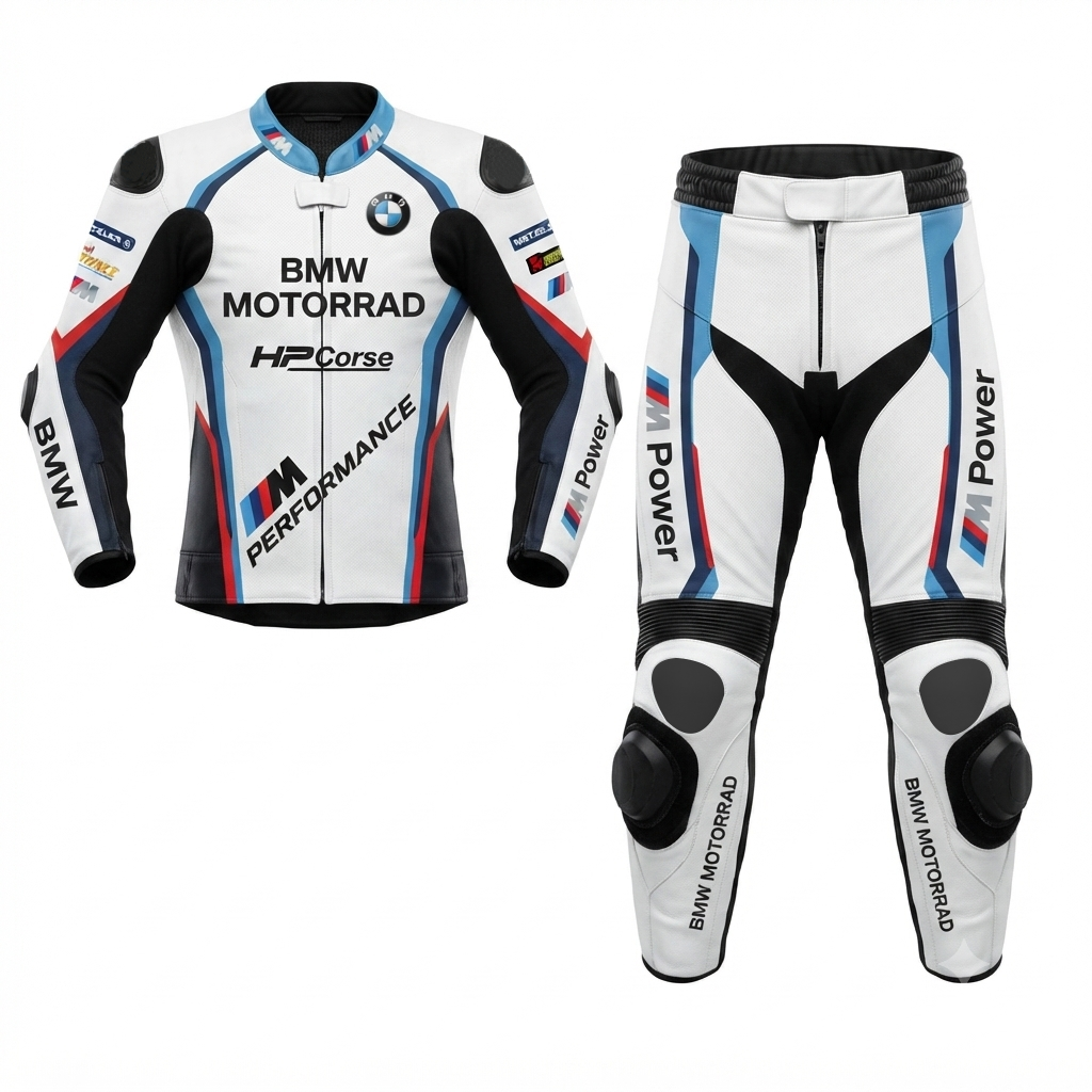 White Red Blue Professional Motorcycle Leather Racing Suit – CE Approved Armor